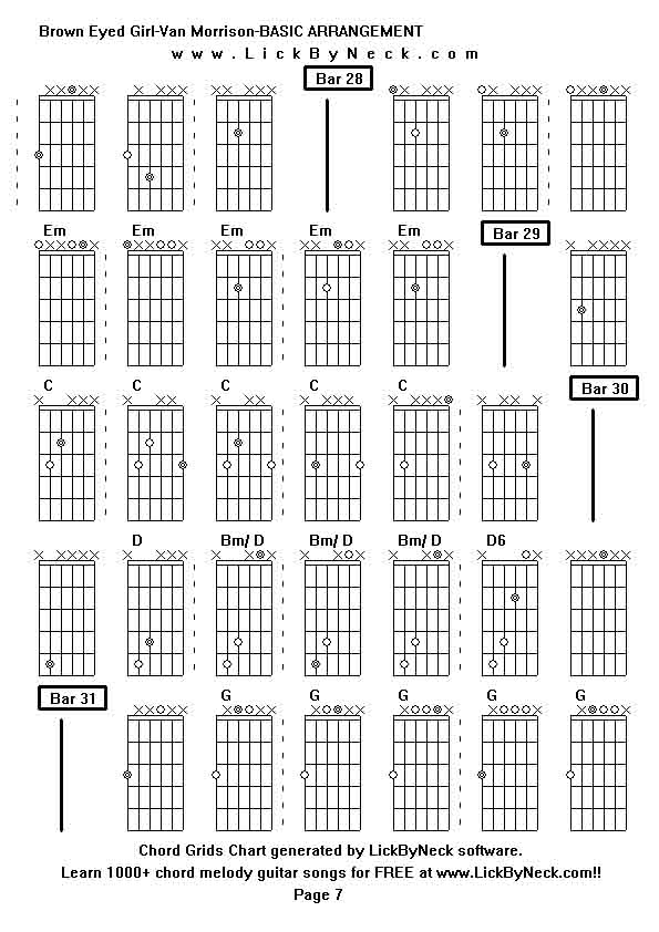 Chord Grids Chart of chord melody fingerstyle guitar song-Brown Eyed Girl-Van Morrison-BASIC ARRANGEMENT,generated by LickByNeck software.